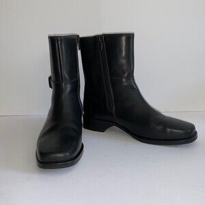 COLE HAAN Country Ankle Boots 6.5 B Black Square Toe Zipper decorative buckle